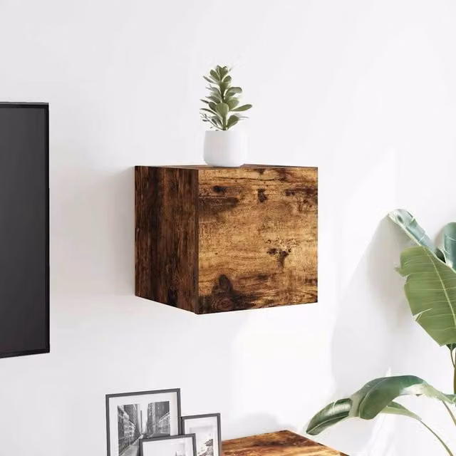 Berkfield Home Wall Mounted TV Cabinet in Smoked Oak Brown, W/D/H: 30.5 x 30 x 30 cm