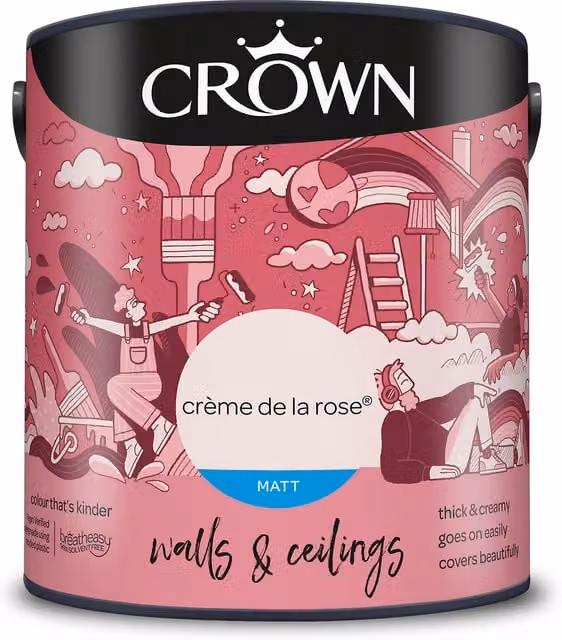 Crown Matt Breatheasy Emulsion Paint in Pink Creme de la Rose
