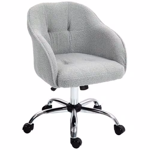 HOMCOM Grey Bouclé Swivel Task Chair with Armrests and Castors for Home Office or Bedroom, W/D/H: 61.0 x 61.0 x 120.0 cm – 1