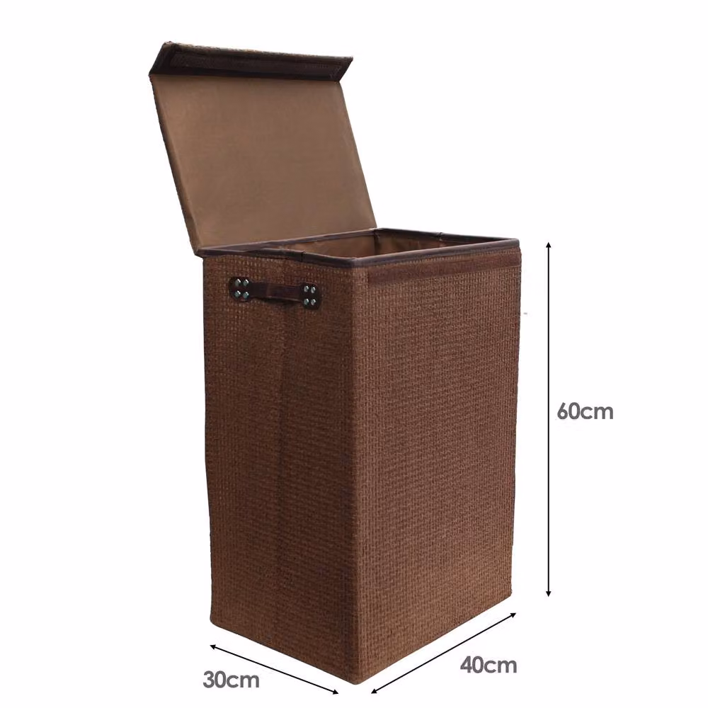 Simpa 72L Woven Style Laundry Basket with Lid and Handles in Dark Brown – 2