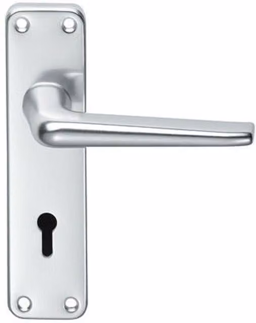 Loops Pair Straight Tapered Handle on Lock Backplate in Brushed Silver Aluminium, W: 15.2 cm, H: 4.1 cm