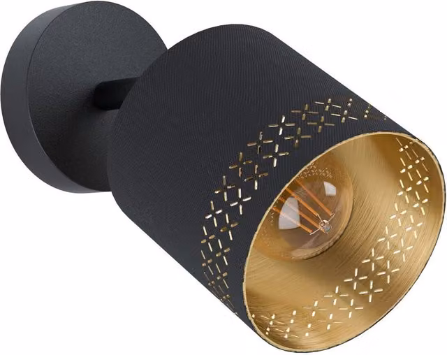 Loops Modern Wall Light in Black and Gold/Brass with Fabric Shade and E27 Bulb – 2