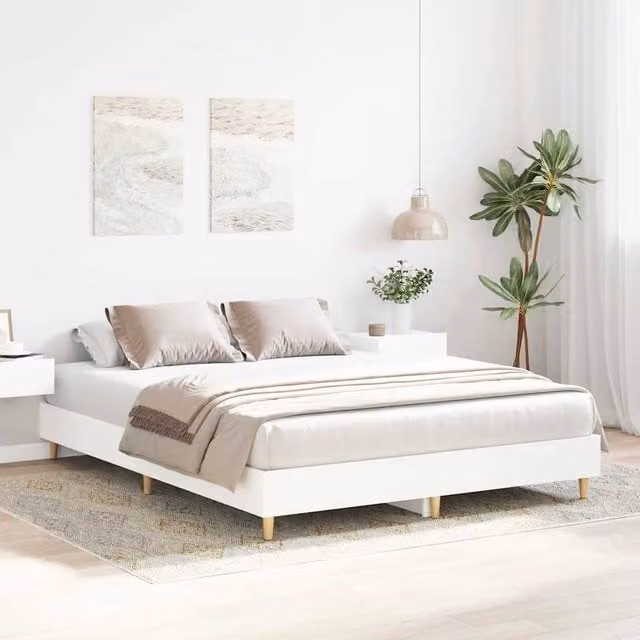 Berkfield Home Durable King Size Bed Frame, White, W: 150 cm, D: 203 cm, H: 25 cm