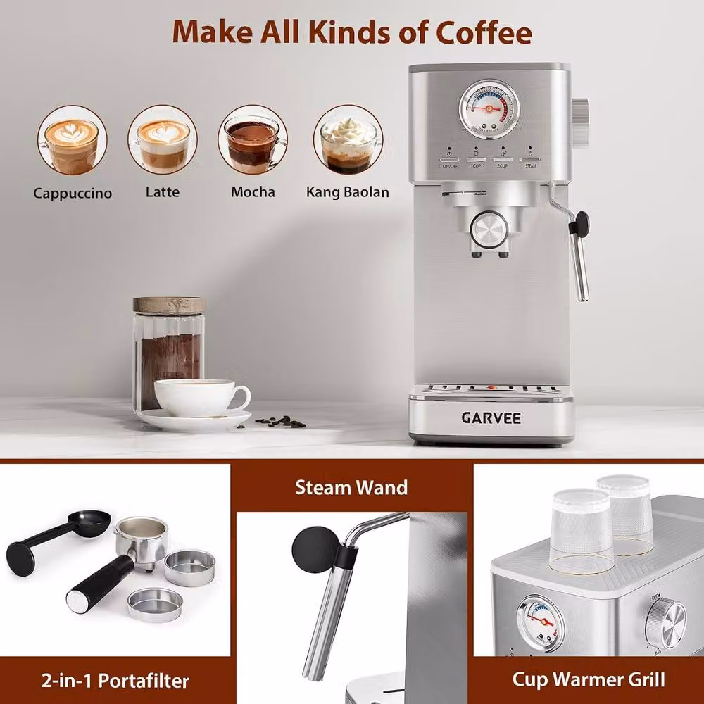London Boutique Silver Bean to Cup Espresso Coffee Machine with 15-Bar Pressure and Steam Wand – 3