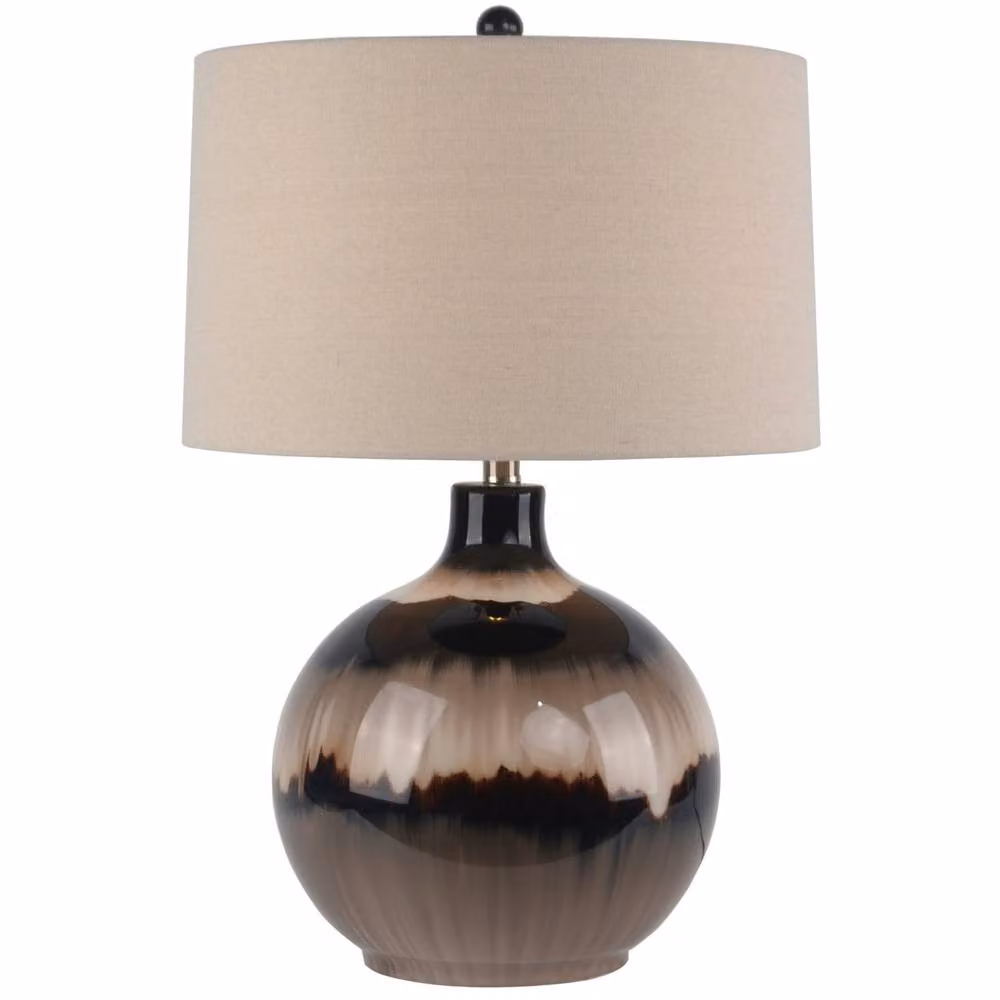 Wyld Haus Honfleur Sepia Shadows Table Lamp with Brown Glass Base and Beige Fabric Shade, H 66 cm x W 43 cm x D 43 cm – 2