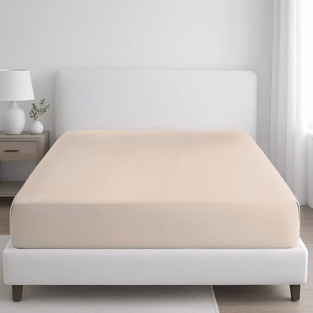 Pamposh 400 Thread Count Egyptian Cotton Double Fitted Sheet in Beige, W/D/H: 140 x 200 x 35 cm