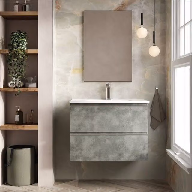Banyetti Vatilla Wall Hung Vanity Unit with Lira Basin, Cemento Grey, W: 80 cm, D: 45 cm, H: 59 cm – 1