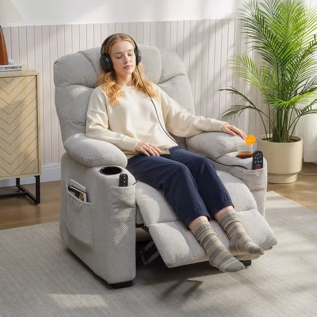 HOMCOM Electric Massage Recliner Armchair with Vibration and Heat in Grey Fabric