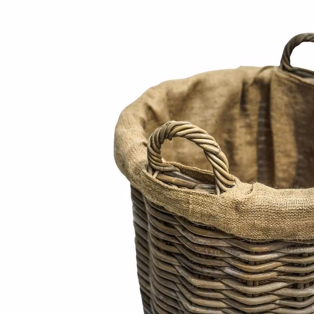 Lemon Pavilion Furniture and Decor Brown Wicker Log Baskets, Set of 2, Round with Linings – 2
