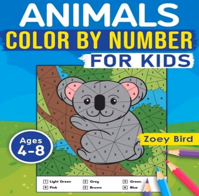 Zoey Bird Animals Colour by Number Multicolour Activity Book for Kids Ages 4-8