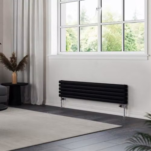 UK Radiators Omeara Axis Black Elliptical Tube Horizontal Designer Double Panel Radiator W: 140 cm, H: 29 cm – 3