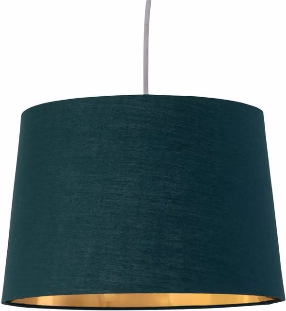 First Choice Lighting Zoey Cylinder Fabric Easy Fit Pendant Lamp Shade in Green and Gold/Brass, Diameter: 28.5 cm