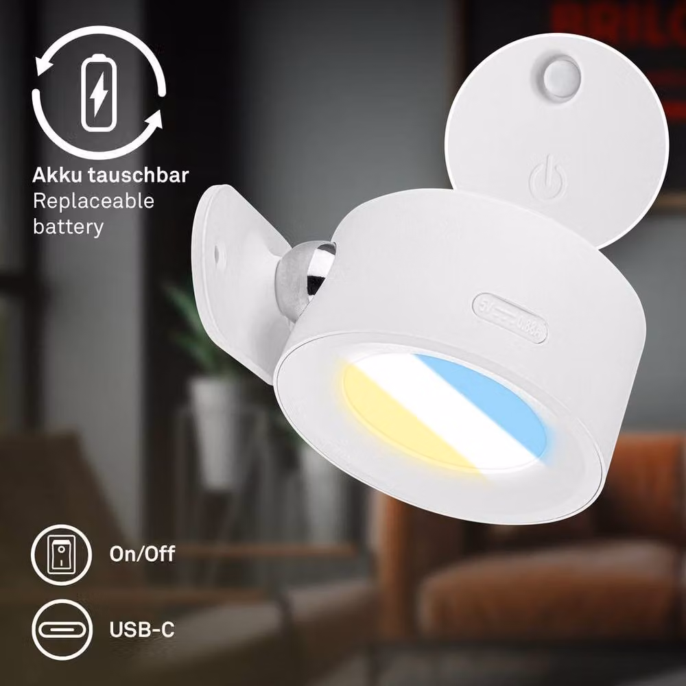 Briloner Rechargeable Cordless LED Wall Light, Dimmable and Touch Controlled, White, W/D/H: 9 x 7.5 x 4 cm – 5