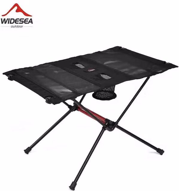 Widesea Black Metal Folding Camping Table for Outdoor Picnic and Travel