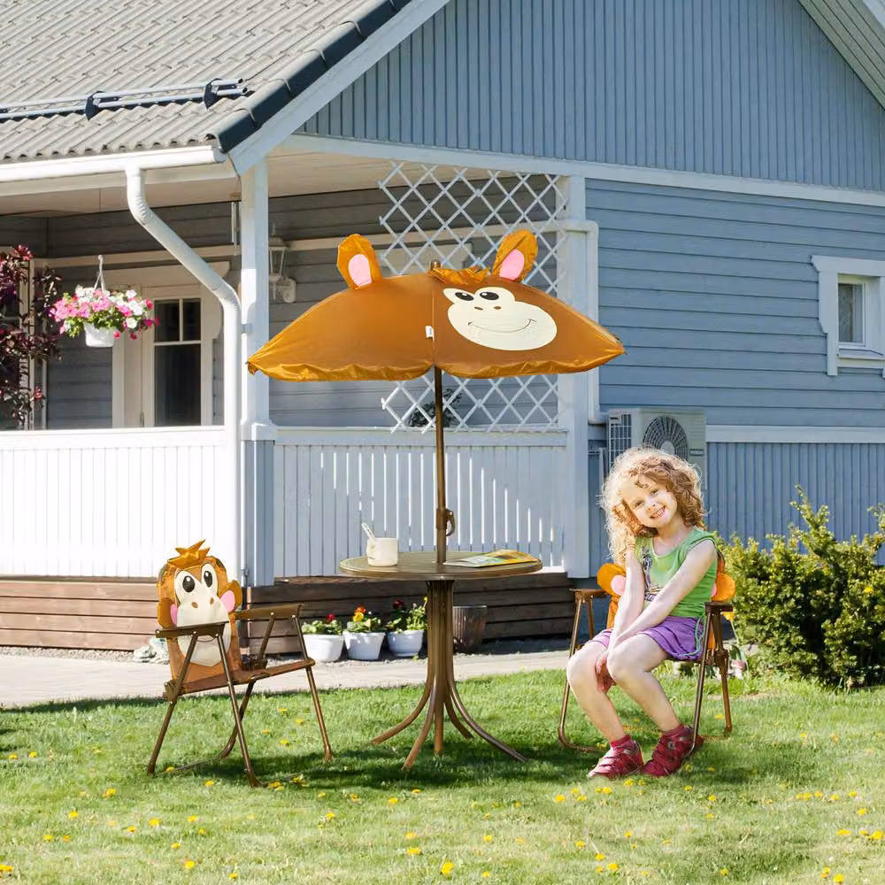 STILVORA Kids Garden Set with Folding Chairs and Umbrella in Brown – 2