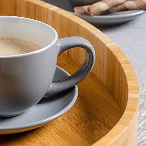 Argon Tableware Grey Stoneware Cappuccino Cup and Saucer Set, 250ml – 3
