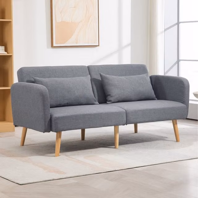 HOMCOM Grey Fabric Convertible Click-Clack Sofa Bed with Scatter Cushions and Spring Core