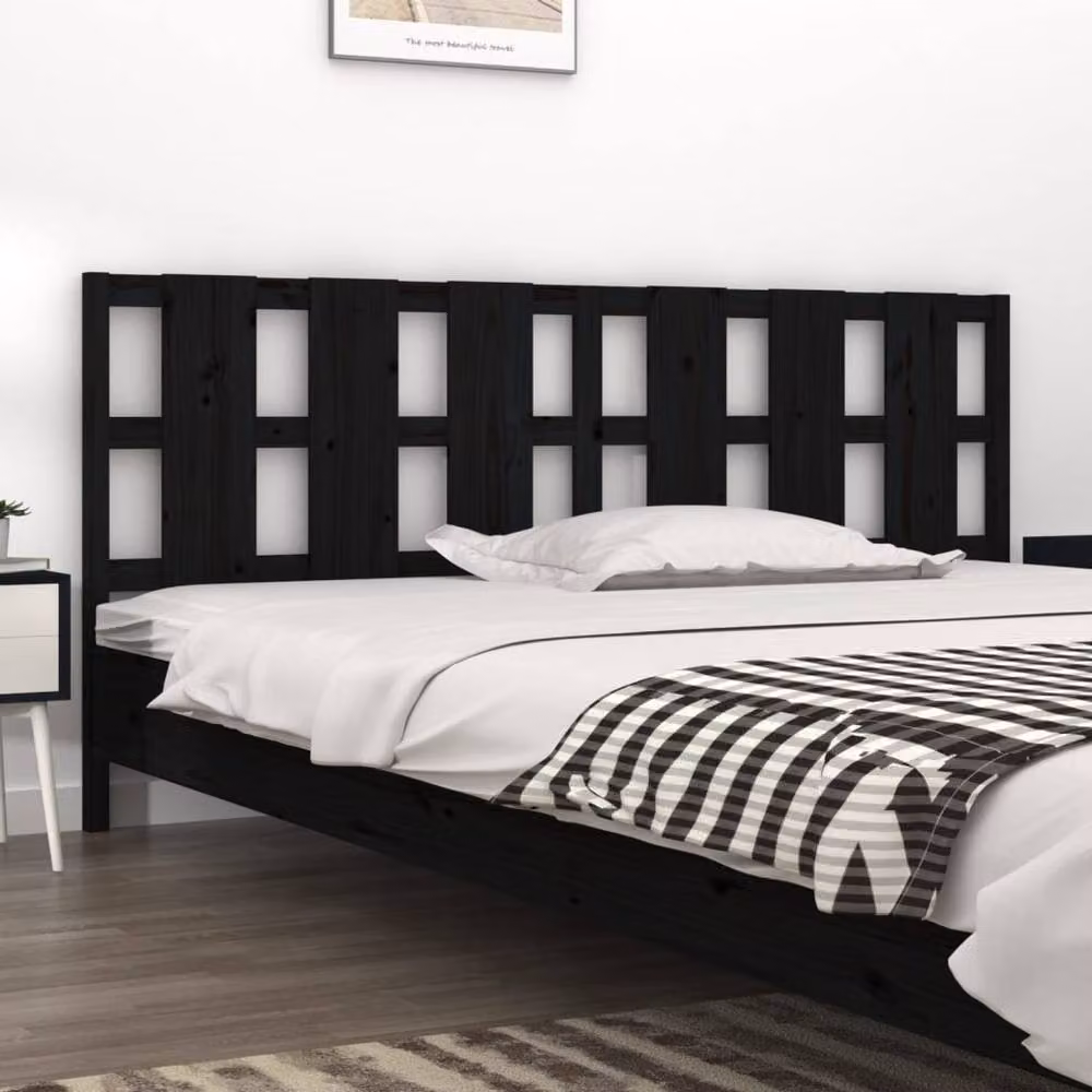 Berkfield Home Rustic Black Solid Pine Wood Bed Headboard W: 205.5 cm, D: 4 cm, H: 100 cm – 2