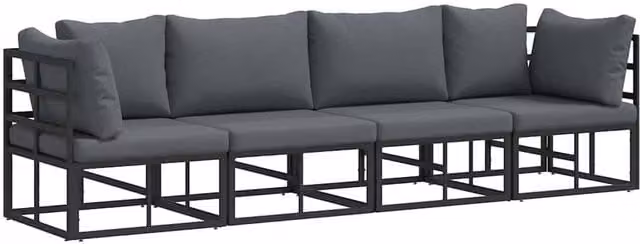 Berkfield Home 4 Piece Modern Garden Sofa Set with Cushions and Pillows in Black Powder Coated Aluminium