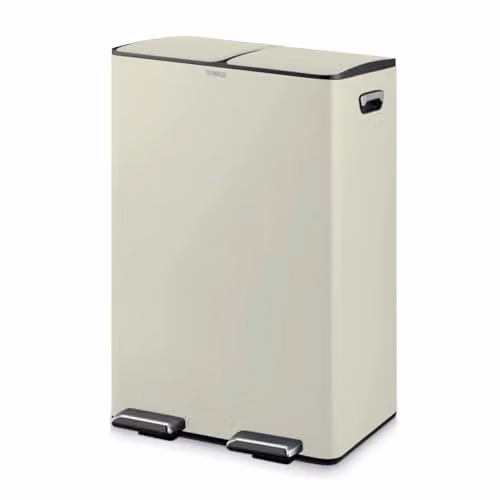 Tower 60L Stainless Steel Pedal Recycling Bin with Removable Inner Buckets in Beige and Black – 1