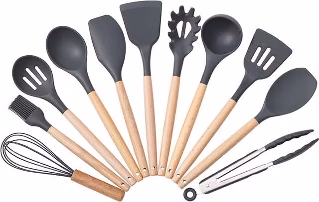 Livingandhome 11-piece Grey Silicone Kitchen Utensil Set