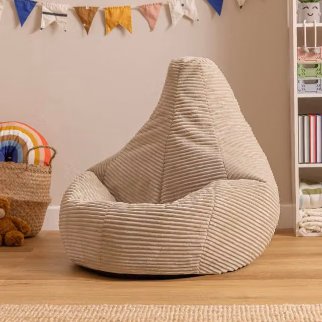 ICON Corduroy Kids Bean Bag Chair in Natural Beige with Removable Cover