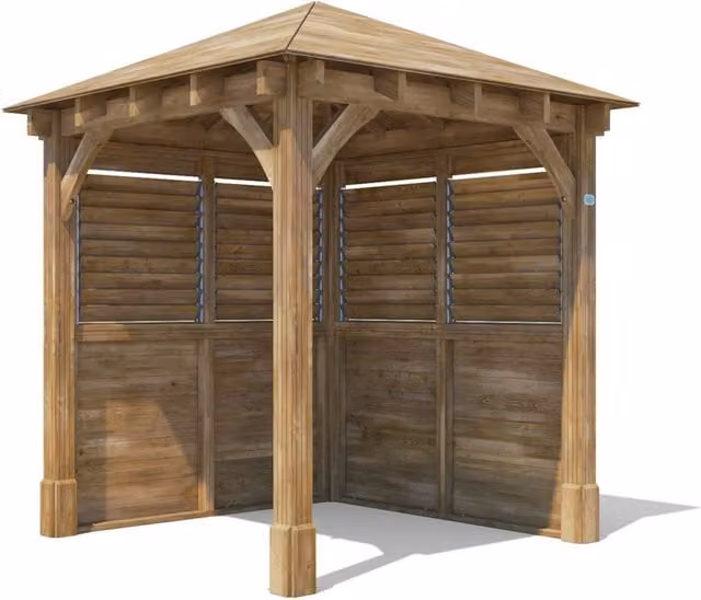 Dunster House Brown Wooden Hip Roof Gazebo Kit with Bitumen Shingles