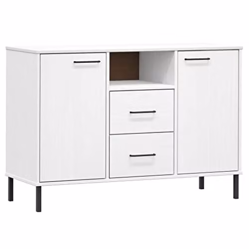 vidaXL OSLO Sideboard in White with Solid Pine Wood and Metal Legs, W: 113 cm, D: 40 cm, H: 77 cm