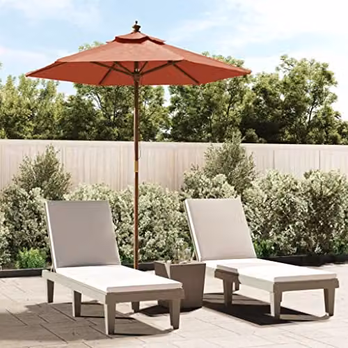 vidaXL Garden Parasol with Wooden Pole and Polyester Canopy in Terracotta, W: 196 cm, D: 231 cm – 2