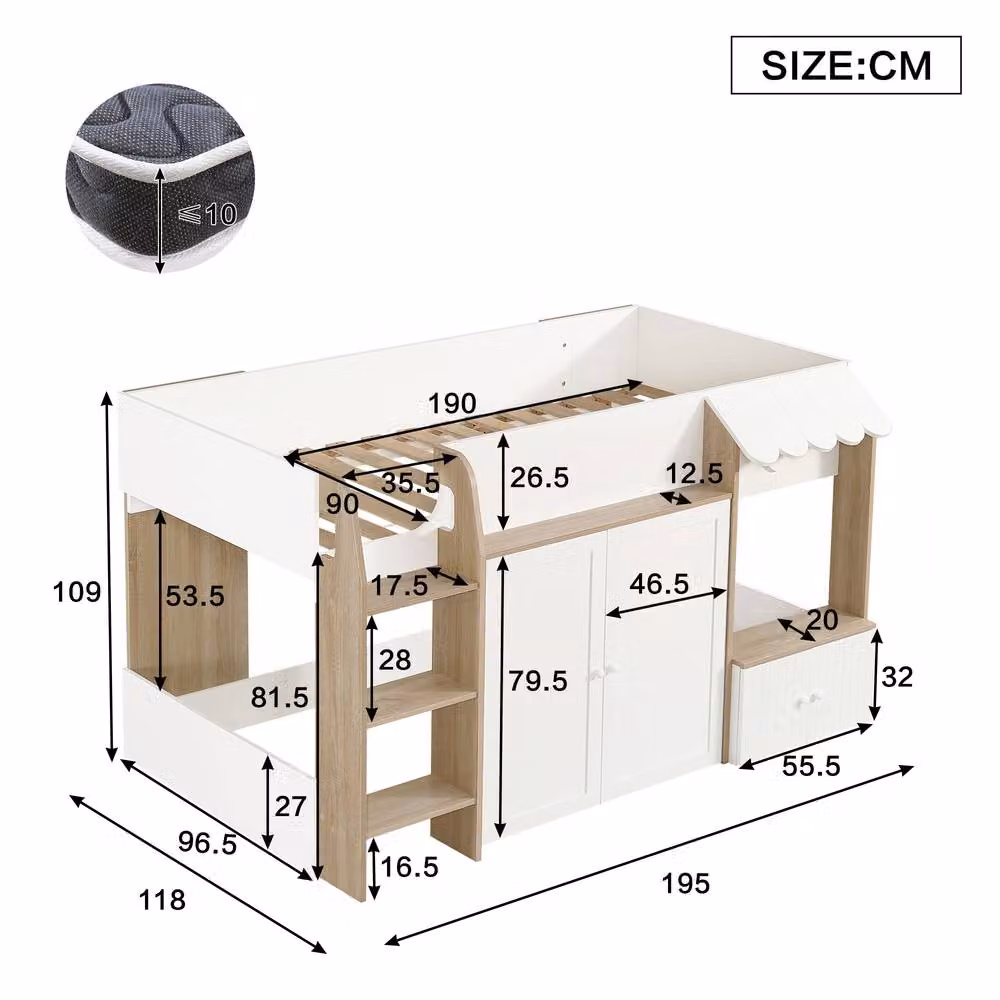 STILVORA Junior Single Bed Frame with Storage and Stairs in White – 2