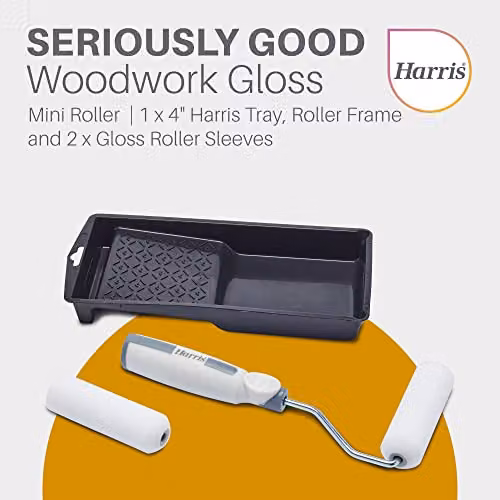 Harris Seriously Good Woodwork Mini Gloss Roller Set with Tray, Frame and Lint-Free Sleeves – 3