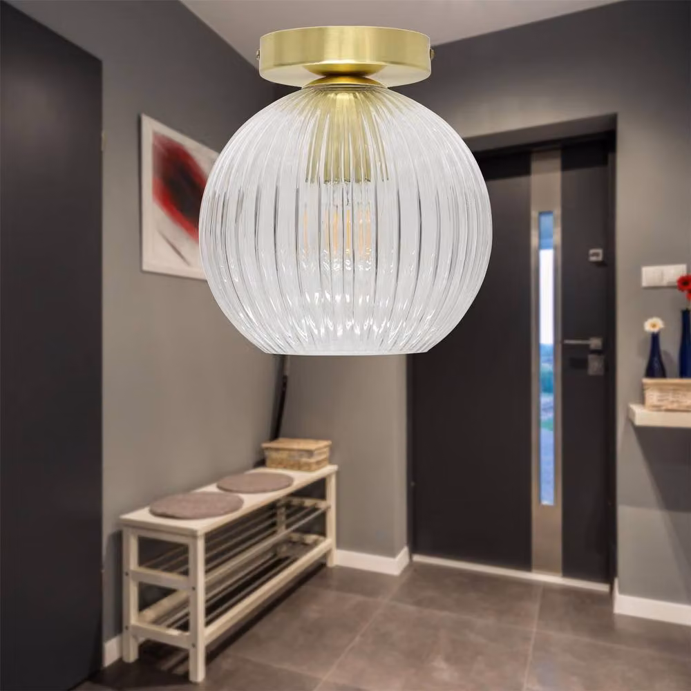 First Choice Lighting Betchley Clear Ribbed Glass Sphere Ceiling Light Fitting in Gold/Brass – 2