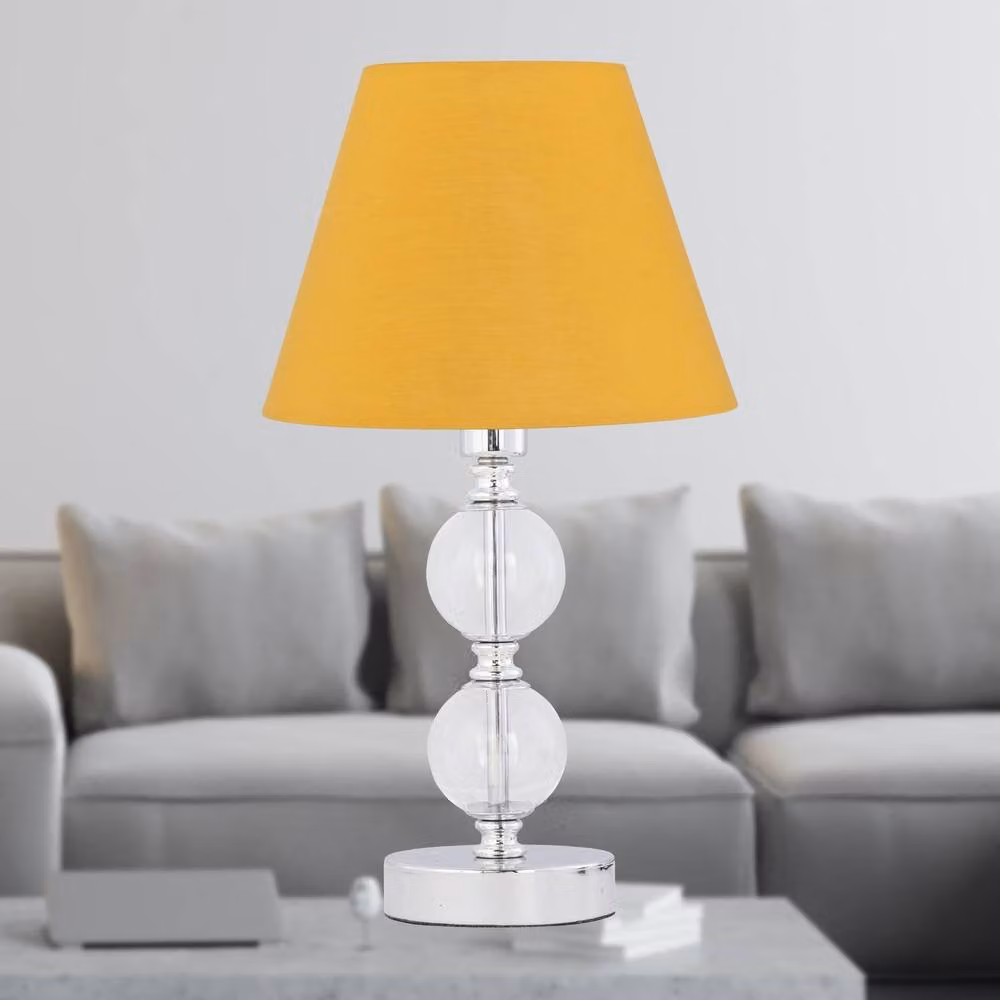 First Choice Lighting Chrome Two Ball Table Lamp with Yellow Fabric Shade – 2