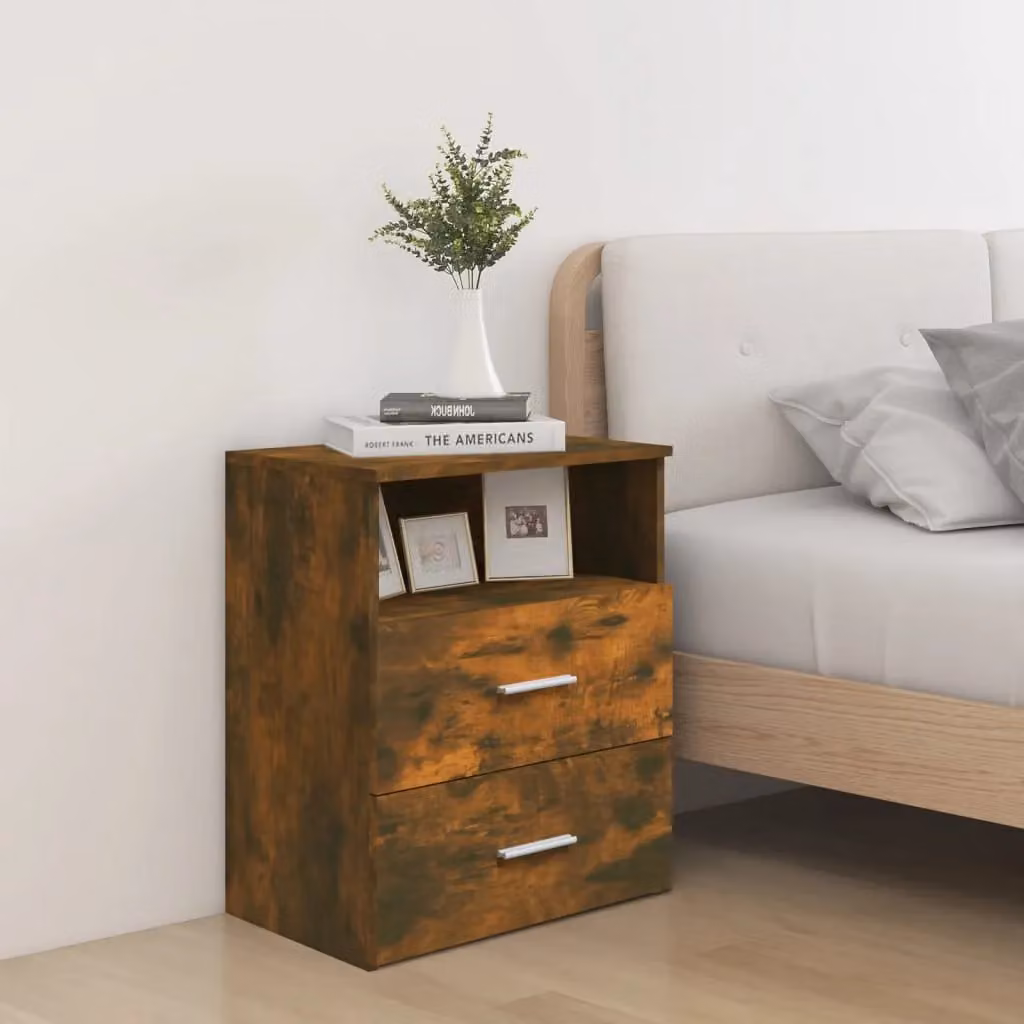 Berkfield Home Bed Cabinets, 2 Piece Set in Smoked Oak Brown, W: 50 cm, D: 32 cm, H: 60 cm – 2