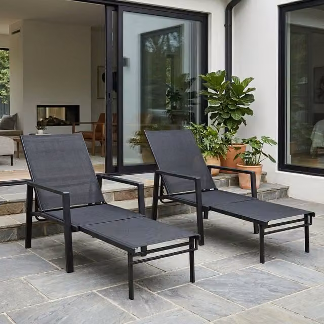 Outsunny Black Sun Lounger with Retractable Footrest and 5-Position Adjustable Backrest