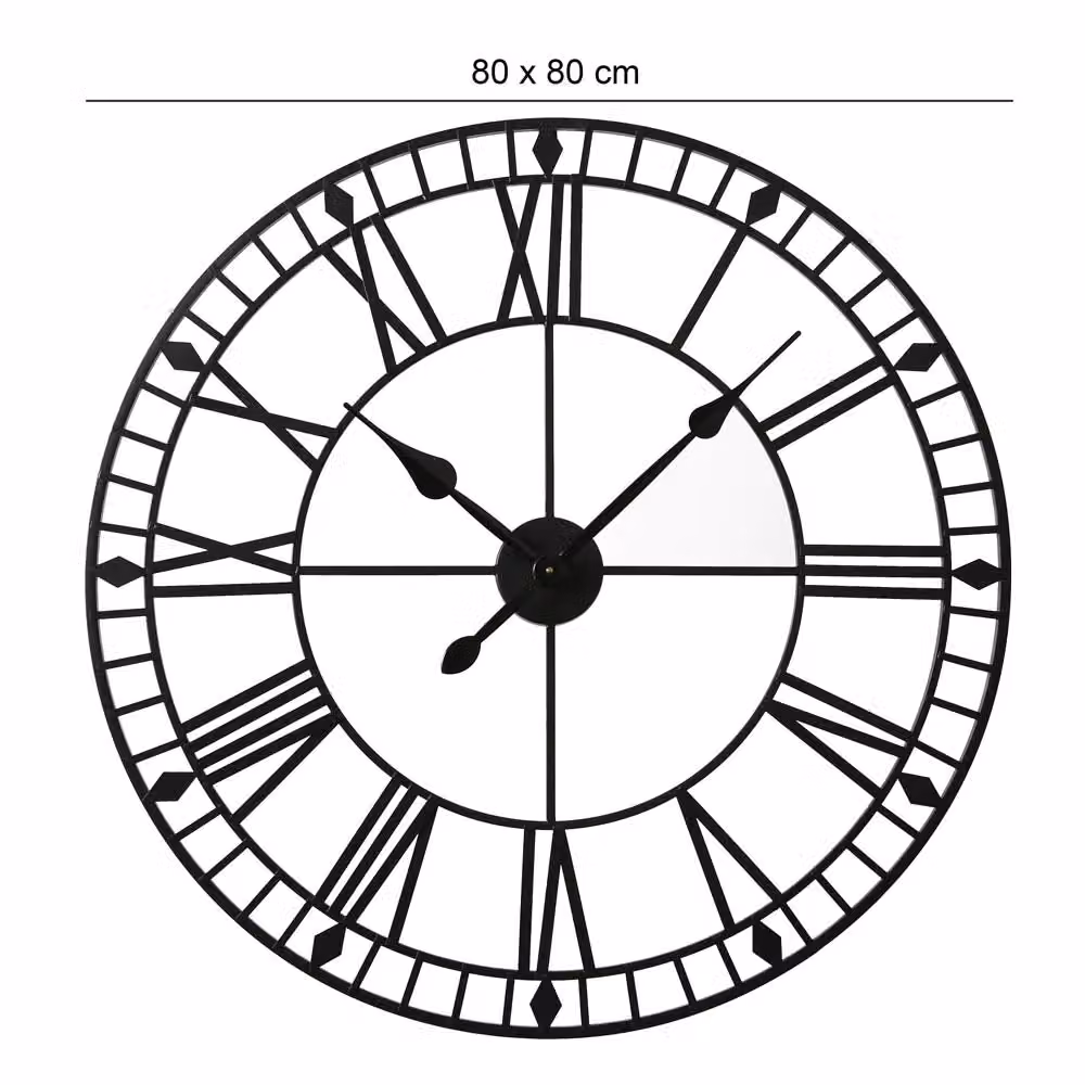 Home Garden Direct EOS Skeleton Wall Clock with Roman Numerals in Black, W/D/H: 80 x 80 x 1 cm – 4