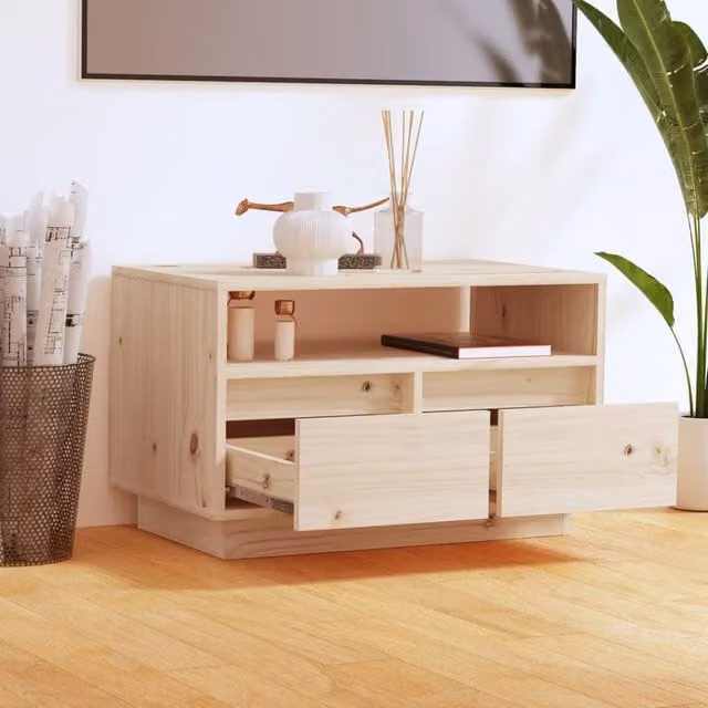 Berkfield Home TV Cabinet in Natural Solid Pine, W/D/H: 60 x 35 x 37 cm
