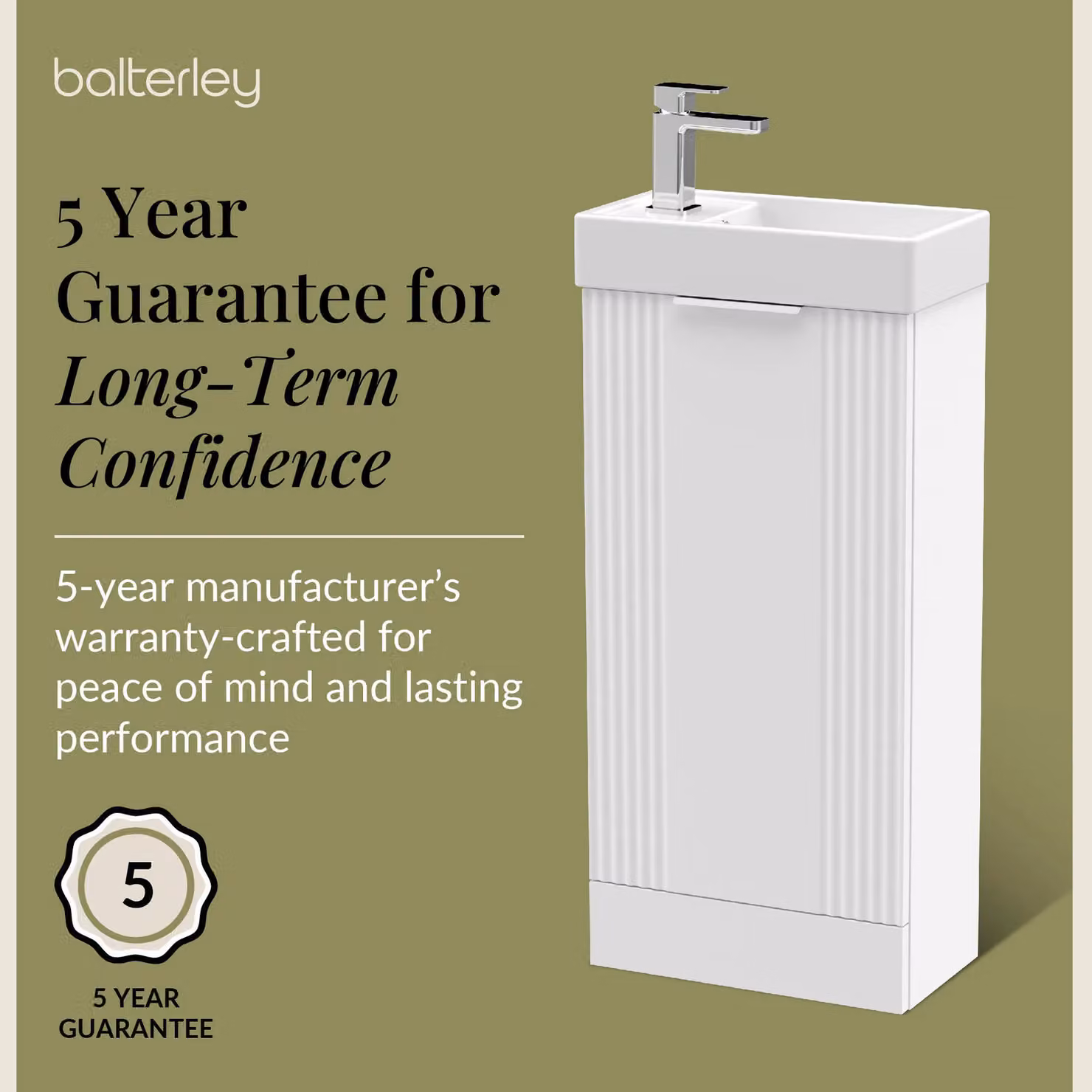 Balterley Retro Freestanding Bathroom Vanity Basin Unit in Satin White, Width: 40 cm – 2