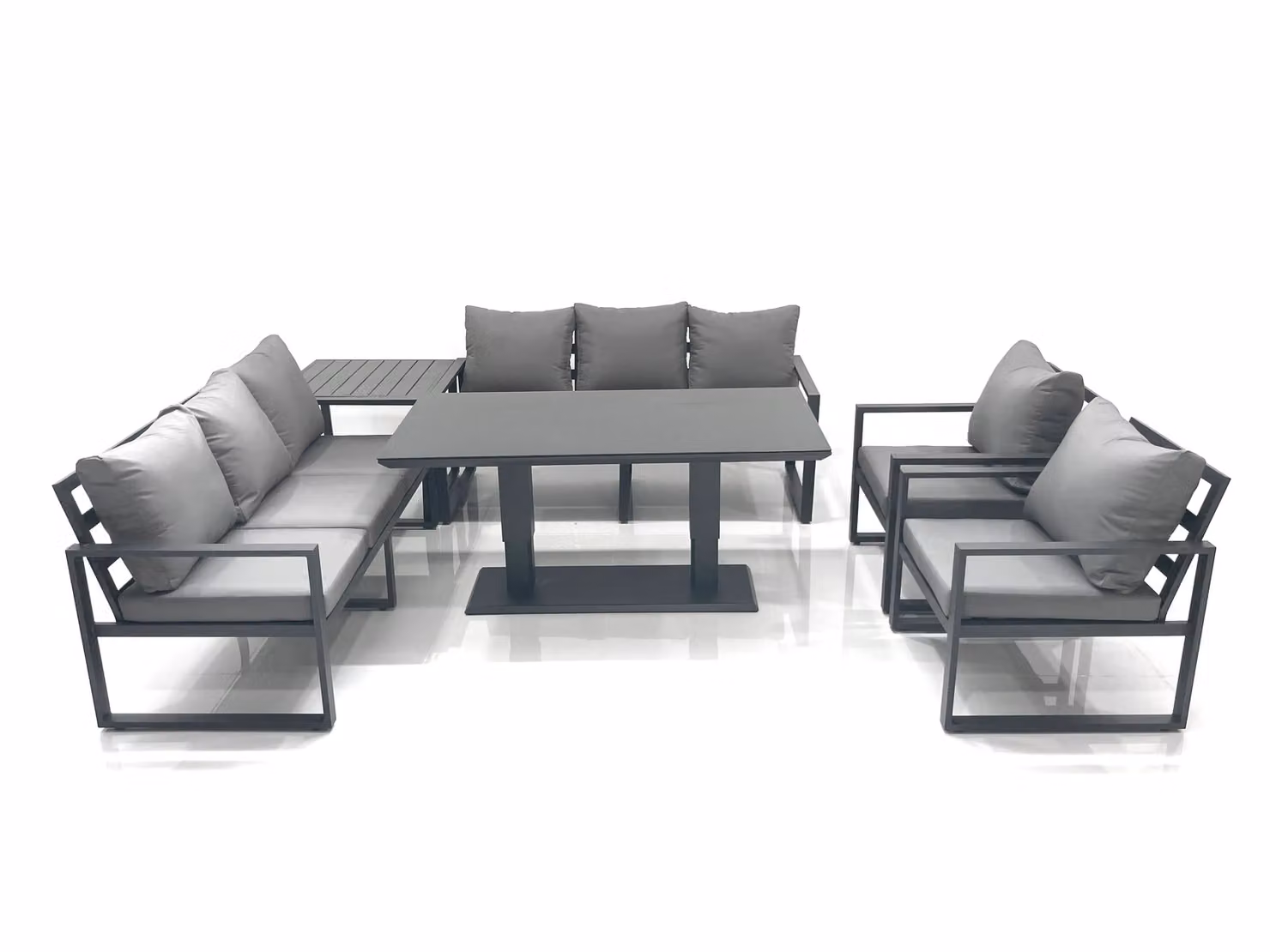 Fimous Dark Grey Aluminium Garden Sofa Set with Rising Dining Table, 2 Chairs and Side Table – 2