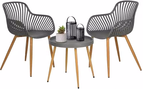 idooka 3-Piece Garden Bistro Set in Grey with Steel Wood-Look Legs – 1