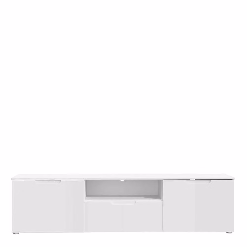Wyld Haus Leipzig Modern White Gloss TV Unit with 2 Doors and 1 Drawer, W: 169.8 cm, D: 41.6 cm, H: 43.3 cm – 2