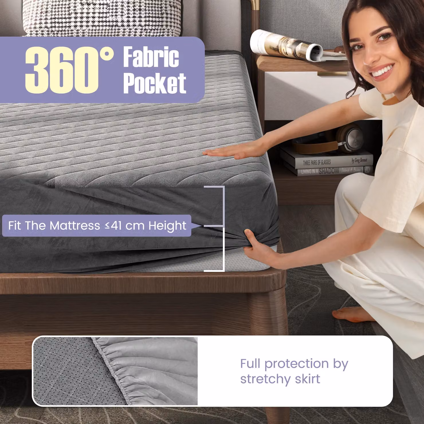 Gymax King Size Velvet Mattress Topper in Grey with Breathable Cooling Fabric and Deep Pockets – 4