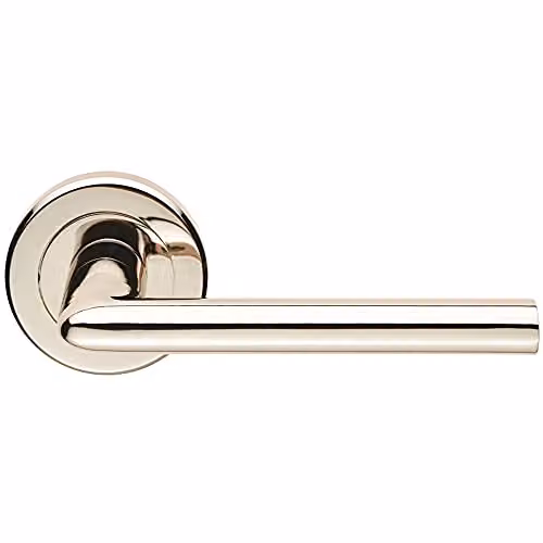 Loops Pair Slimline Straight Bar Lever on Round Rose Concealed Fix Door Handles in Polished Nickel