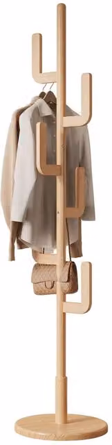YQJJGL Freestanding Solid Wood Coat Tree with Hooks in Natural Brown – 1