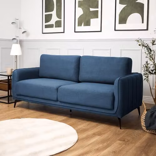 Bravich Brixton 3 Piece Blue Fabric Sofa Set with Solid Wood Frame and Foam Cushions – 7
