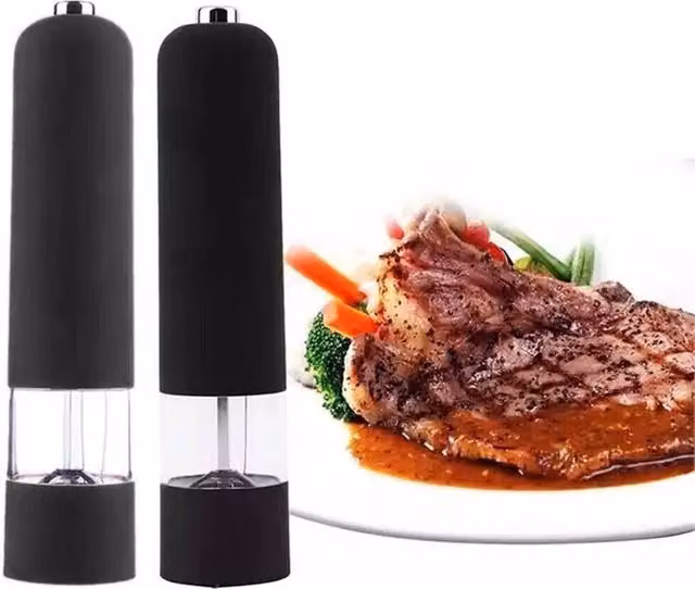 Nordara 2-Piece Electric Salt and Pepper Mill Grinder Set in Black