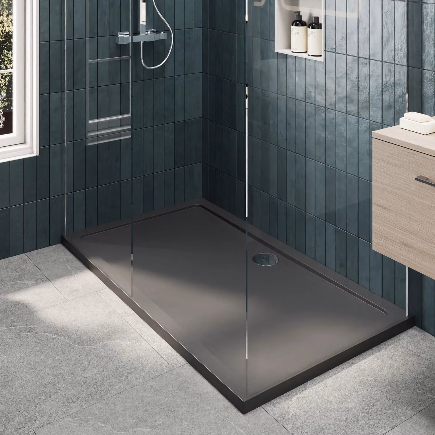 Balterley 8mm Glass Walk In Wetroom Screen and Slate Grey Tray, Silver and Grey, W: 120 cm, D: 80 cm – 2