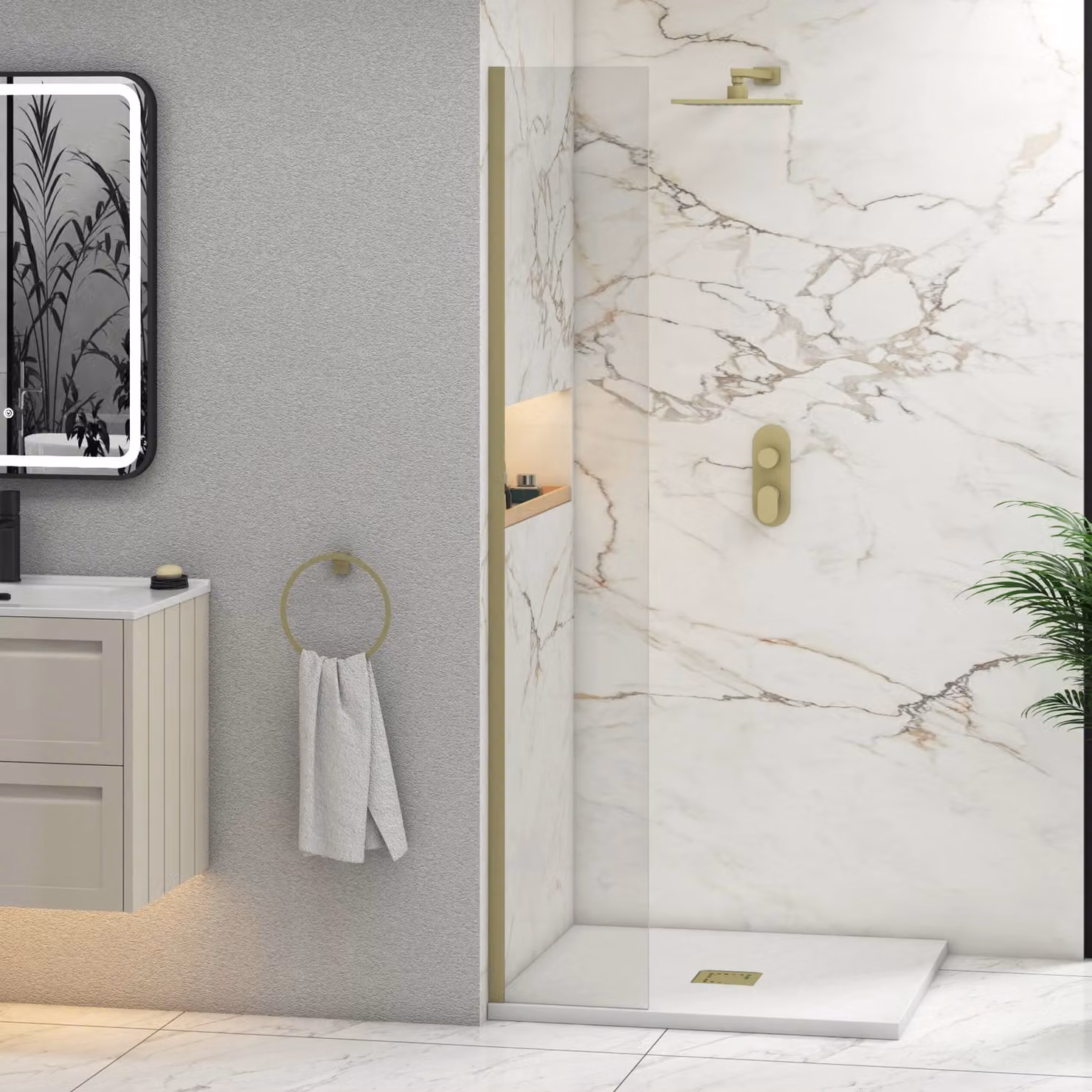 Royal Bathrooms Marbella Walk In Wet Room Shower Screen, Clear 8mm Easy Clean Glass, Brushed Nickel, W: 30 cm, H: 185 cm, D: 3 cm