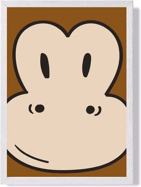 ARTZE Monkey Face Cartoon Style Framed Illustration, A4, Brown and White