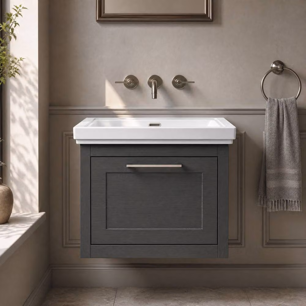 Balterley Wall Hung Modern Single Drawer Vanity Unit with Basin in Dark Grey, W: 60 cm, D: 51.5 cm, H: 47.1 cm – 6